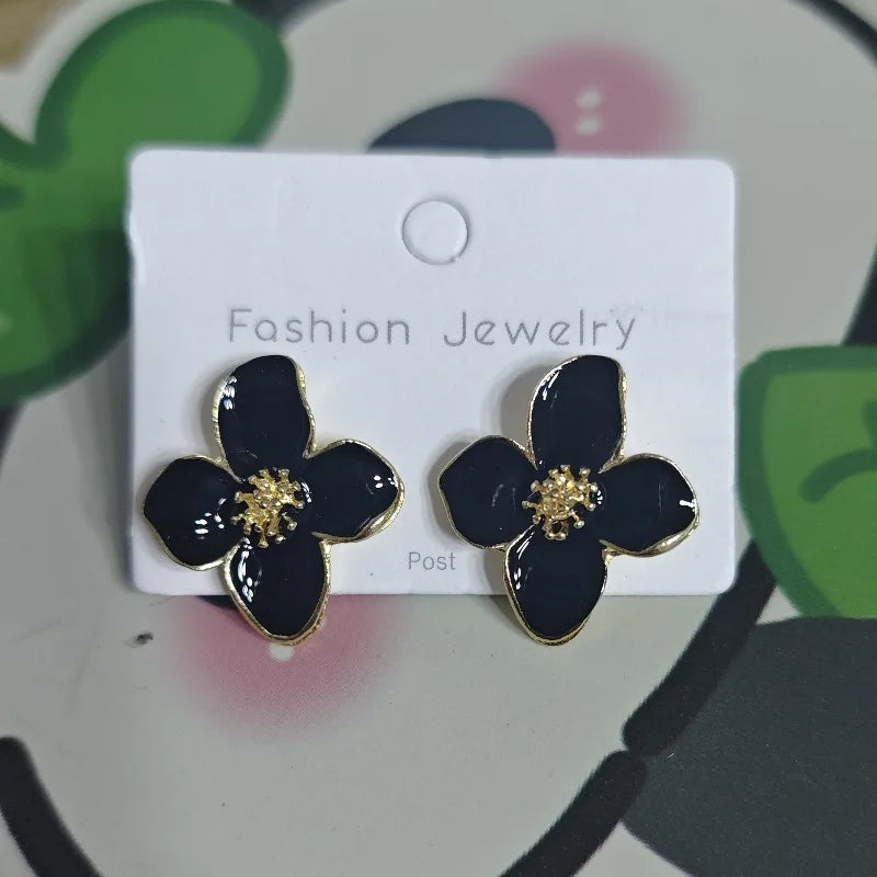 Floral Enamel Gold Earrings Garmentchic