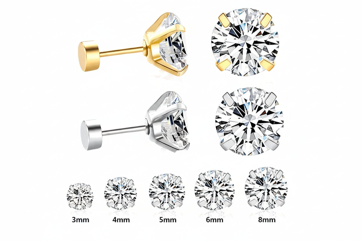 Cubic Zirconia 4-Prong Stud Earrings Garmentchic