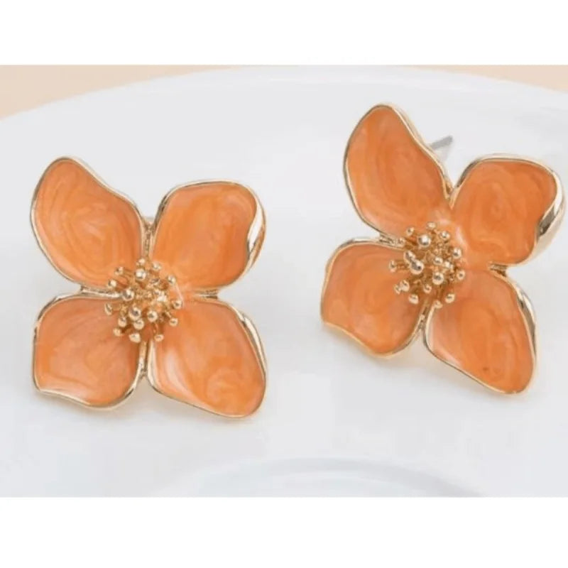 Floral Enamel Gold Earrings Garmentchic