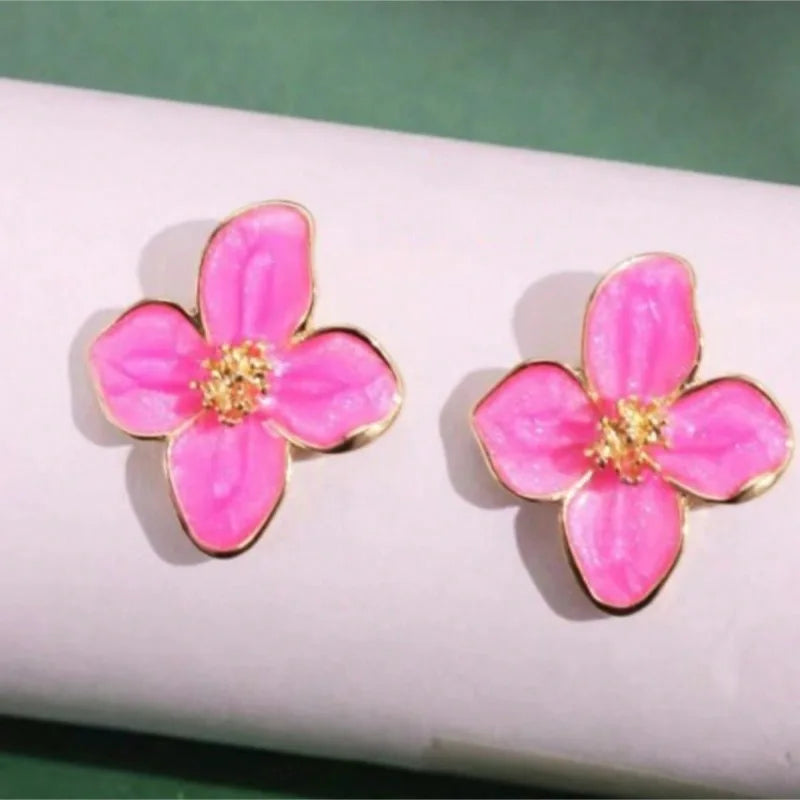 Floral Enamel Gold Earrings Garmentchic