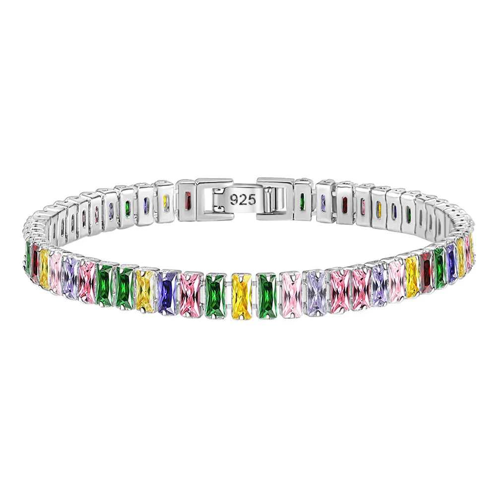 Rainbow Heart Crystal Bracelet – Sterling Silver Finish