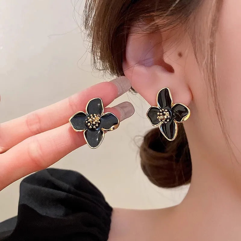 Floral Enamel Gold Earrings Garmentchic