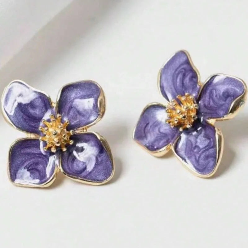 Floral Enamel Gold Earrings Garmentchic