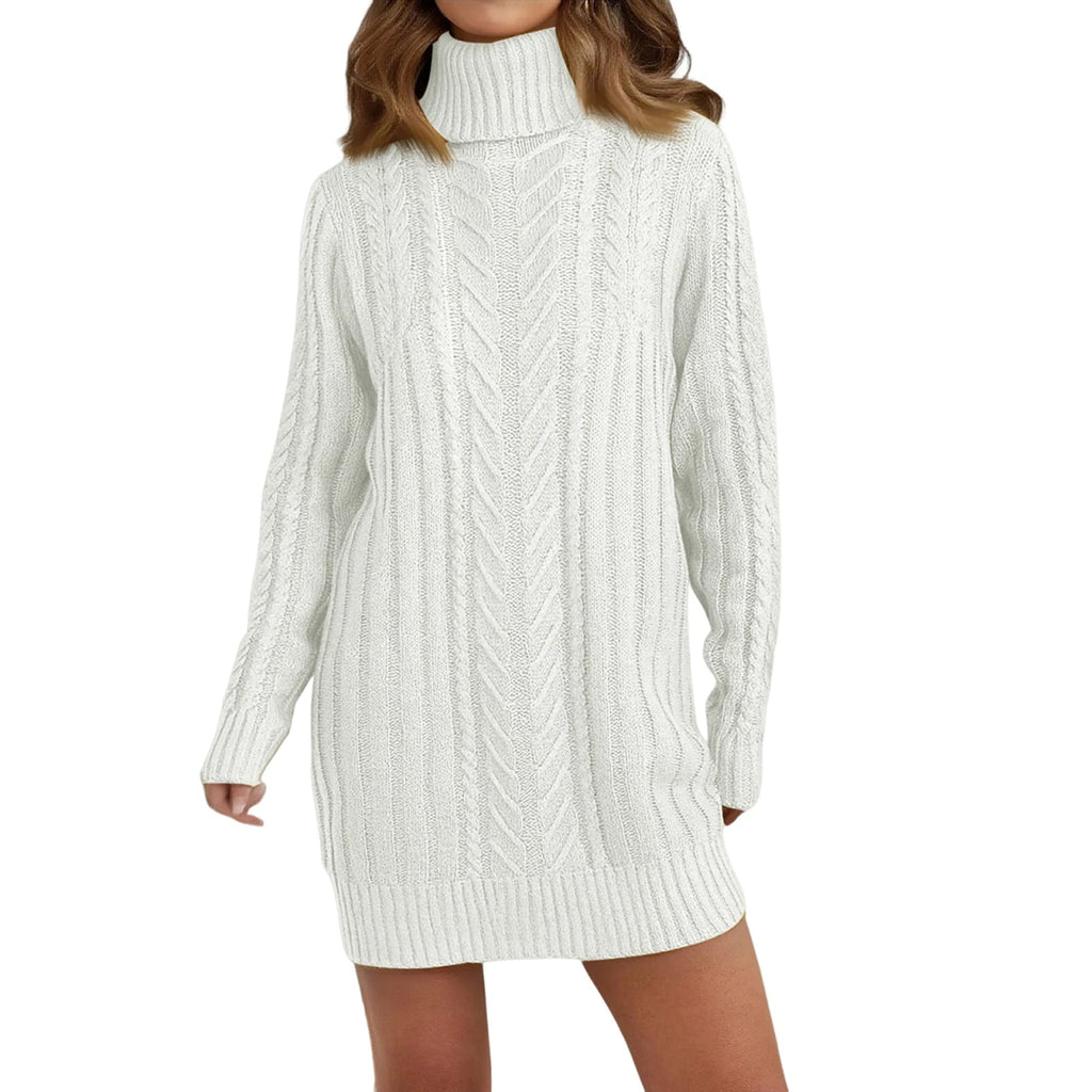 Women’s white cable knit turtleneck sweater dress