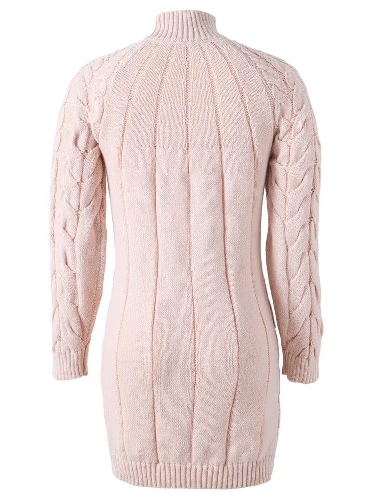 Women’s beige cable knit bodycon sweater dress