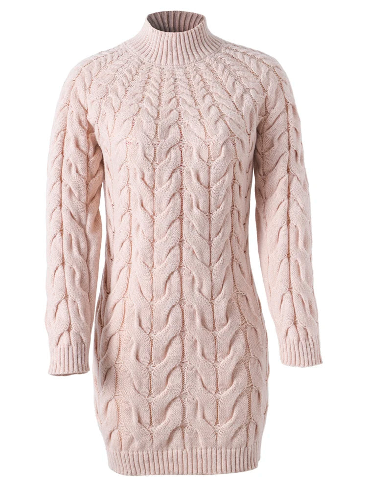 Women’s beige cable knit bodycon sweater dress