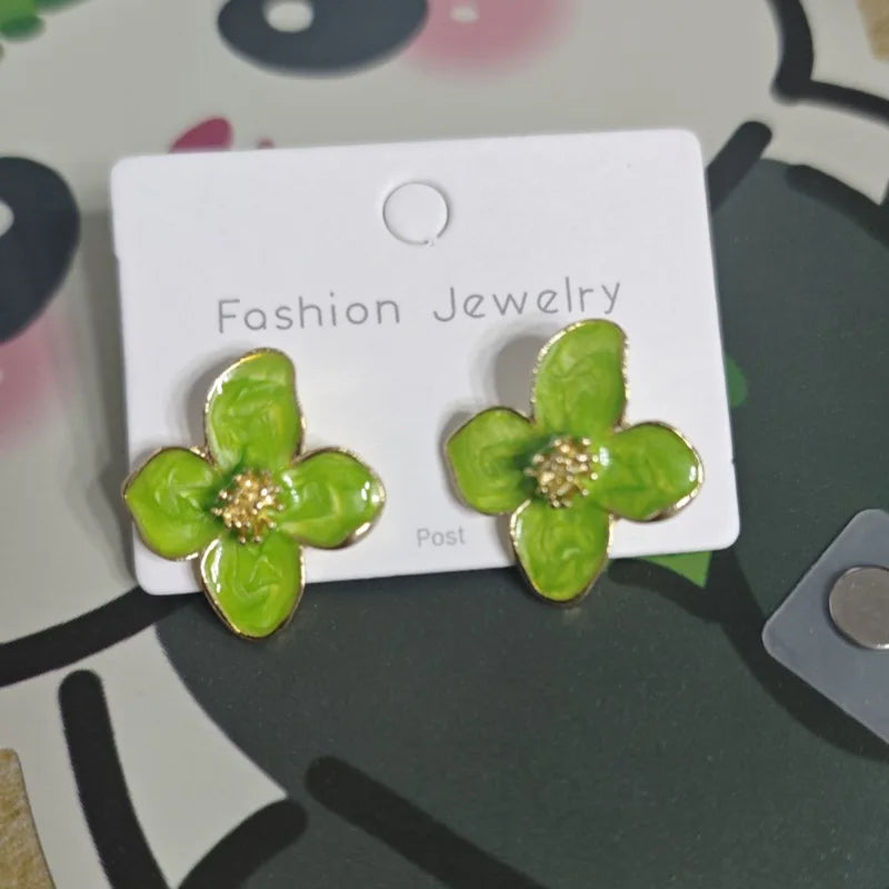 Floral Enamel Gold Earrings Garmentchic