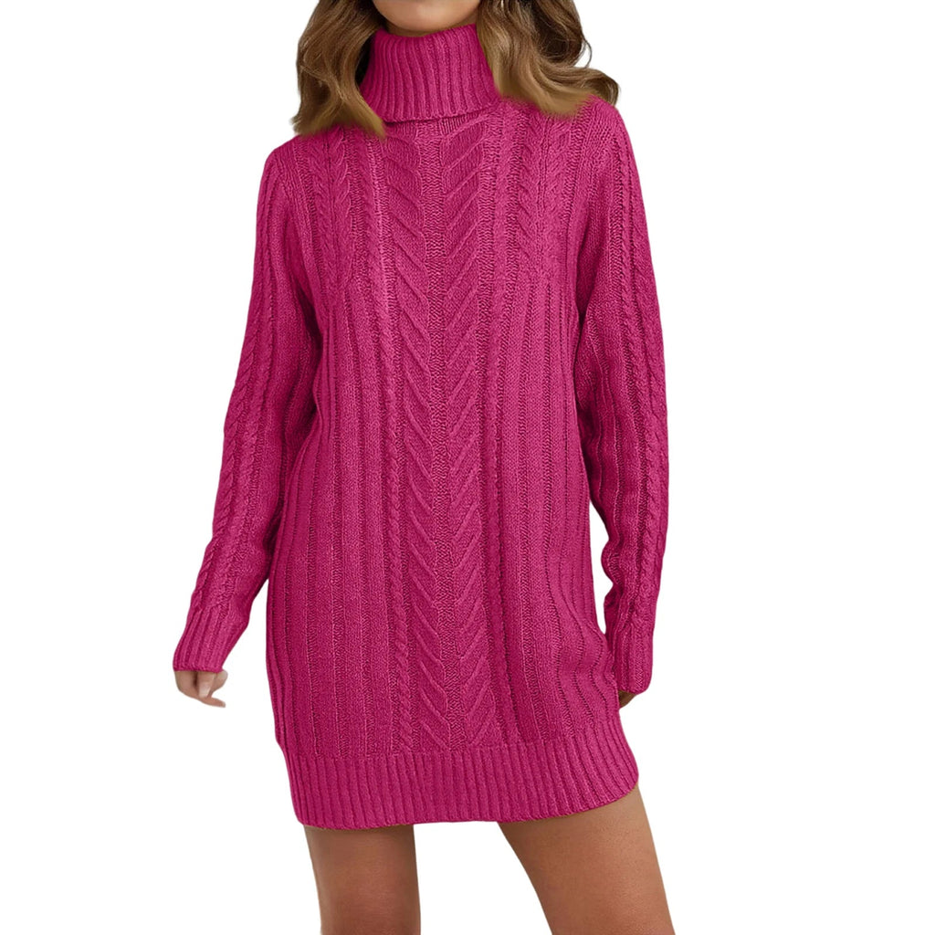 Women’s pink cable knit turtleneck sweater dress