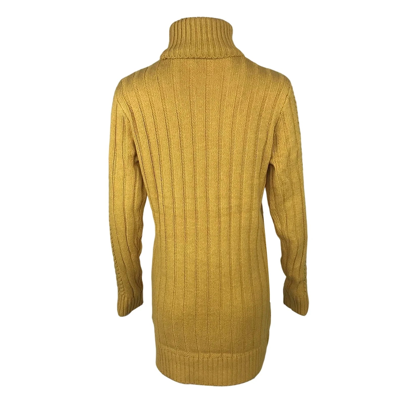 Women’s mustard cable knit turtleneck sweater dress