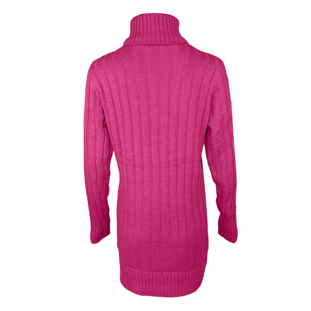 Women’s pink cable knit turtleneck sweater dress