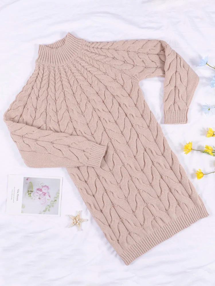 Women’s beige cable knit bodycon sweater dress