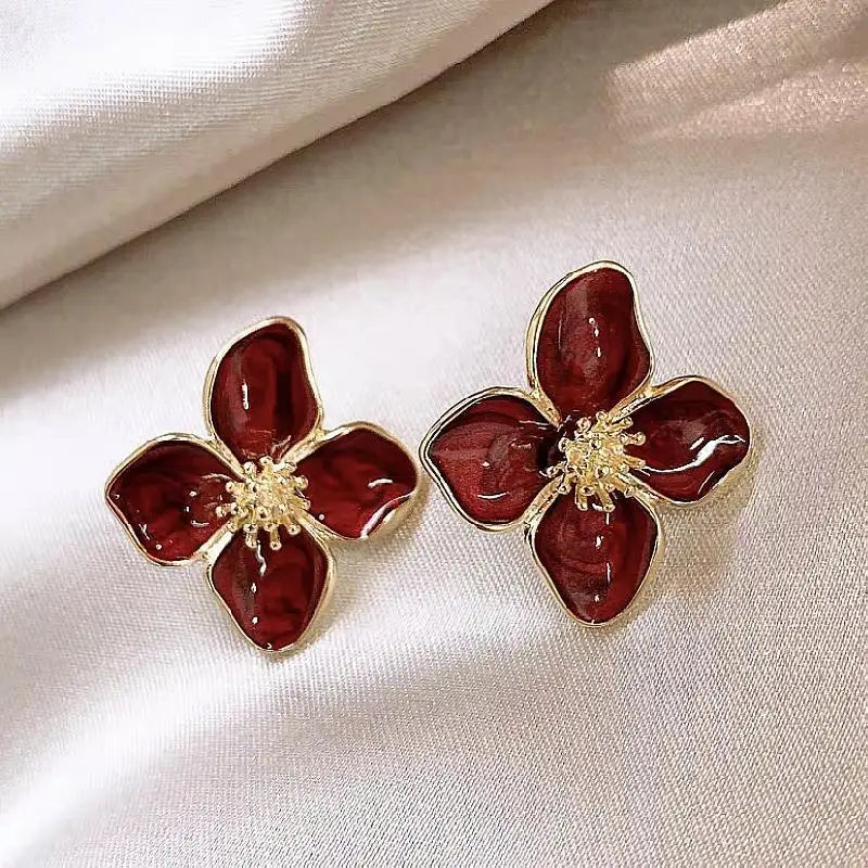 Floral Enamel Gold Earrings Garmentchic