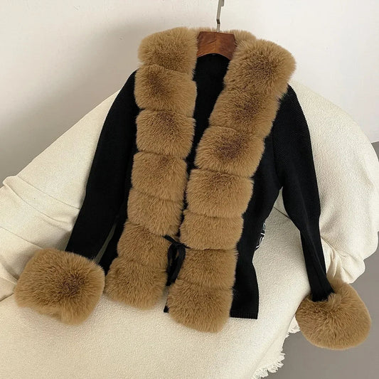Women’s faux fur trim knit cardigan