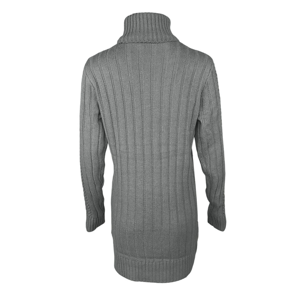 Women’s grey cable knit turtleneck sweater dress