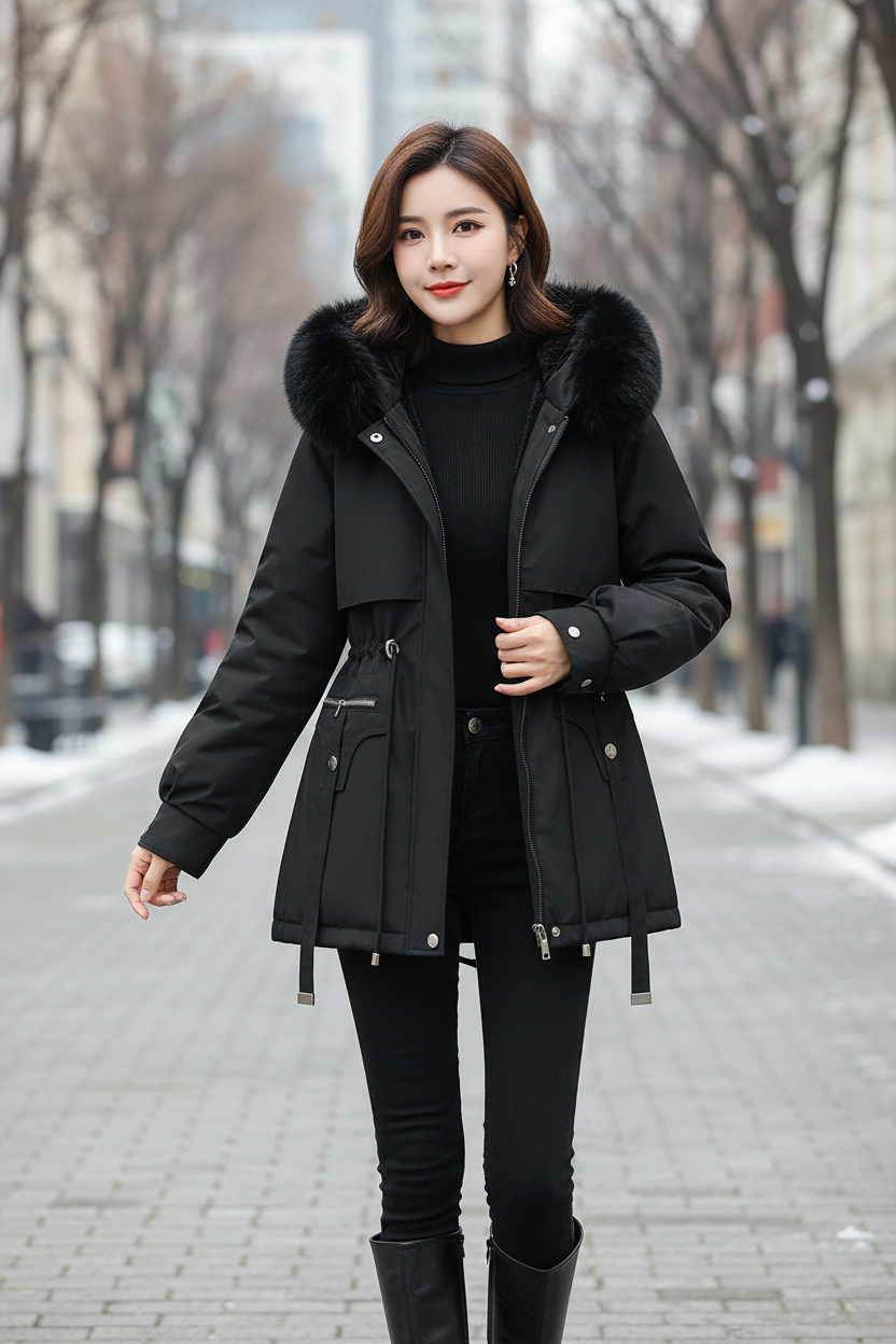 Modèl Azyatik avèk coat nwa